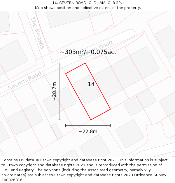 14, SEVERN ROAD, OLDHAM, OL8 3PU: Plot and title map