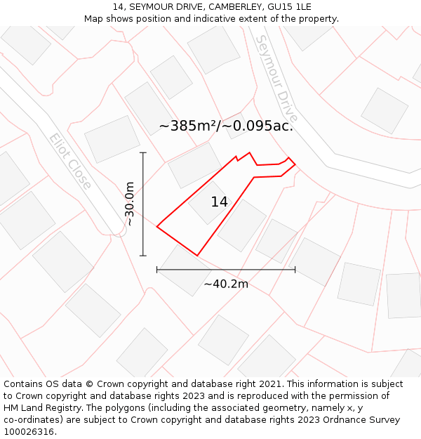 14, SEYMOUR DRIVE, CAMBERLEY, GU15 1LE: Plot and title map