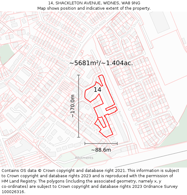 14, SHACKLETON AVENUE, WIDNES, WA8 9NG: Plot and title map