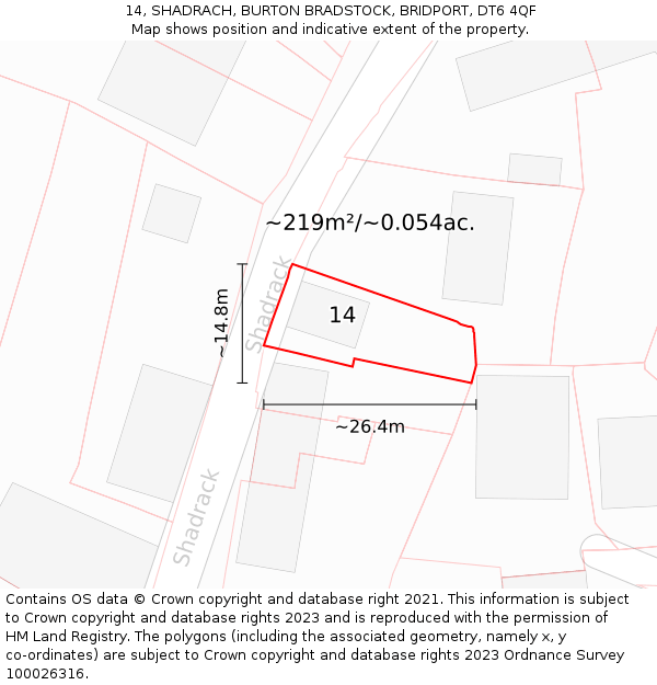 14, SHADRACH, BURTON BRADSTOCK, BRIDPORT, DT6 4QF: Plot and title map