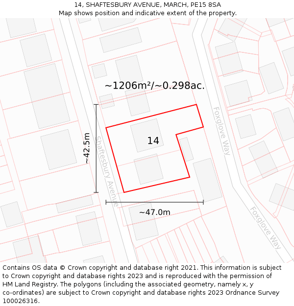 14, SHAFTESBURY AVENUE, MARCH, PE15 8SA: Plot and title map