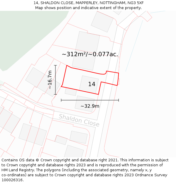 14, SHALDON CLOSE, MAPPERLEY, NOTTINGHAM, NG3 5XF: Plot and title map