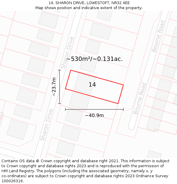 14, SHARON DRIVE, LOWESTOFT, NR32 4EE: Plot and title map