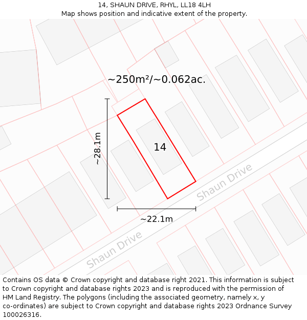 14, SHAUN DRIVE, RHYL, LL18 4LH: Plot and title map