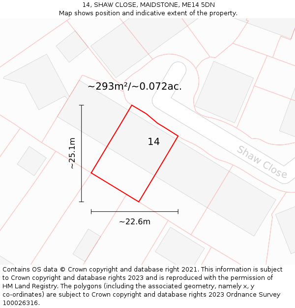 14, SHAW CLOSE, MAIDSTONE, ME14 5DN: Plot and title map