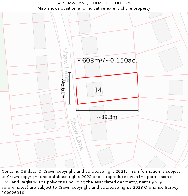 14, SHAW LANE, HOLMFIRTH, HD9 2AD: Plot and title map