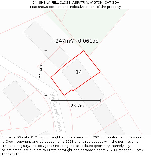 14, SHEILA FELL CLOSE, ASPATRIA, WIGTON, CA7 3DA: Plot and title map