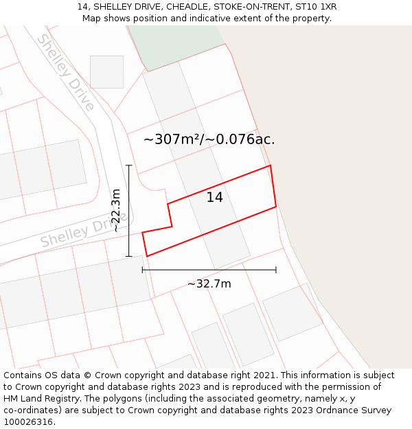 14, SHELLEY DRIVE, CHEADLE, STOKE-ON-TRENT, ST10 1XR: Plot and title map