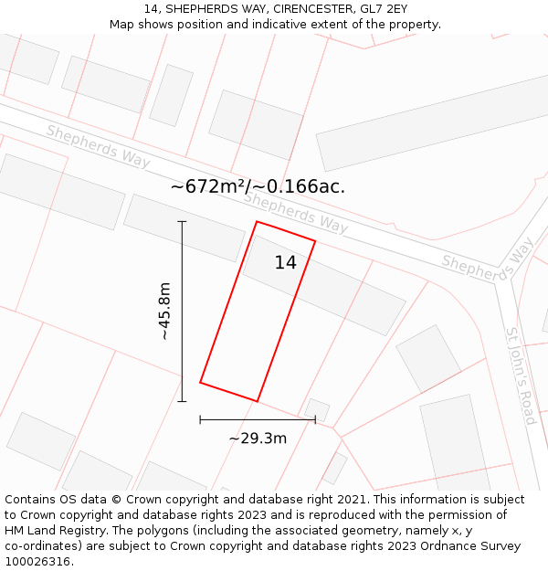 14, SHEPHERDS WAY, CIRENCESTER, GL7 2EY: Plot and title map