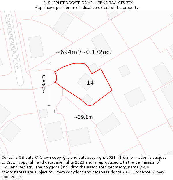 14, SHEPHERDSGATE DRIVE, HERNE BAY, CT6 7TX: Plot and title map