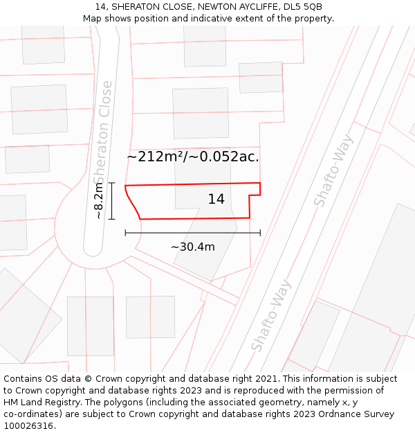 14, SHERATON CLOSE, NEWTON AYCLIFFE, DL5 5QB: Plot and title map