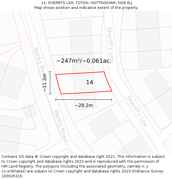 14, SHERIFFS LEA, TOTON, NOTTINGHAM, NG9 6LJ: Plot and title map