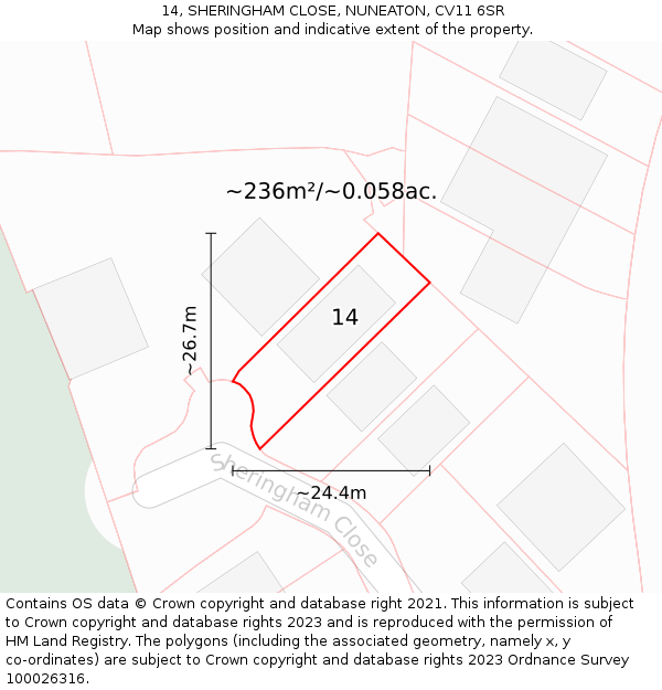 14, SHERINGHAM CLOSE, NUNEATON, CV11 6SR: Plot and title map