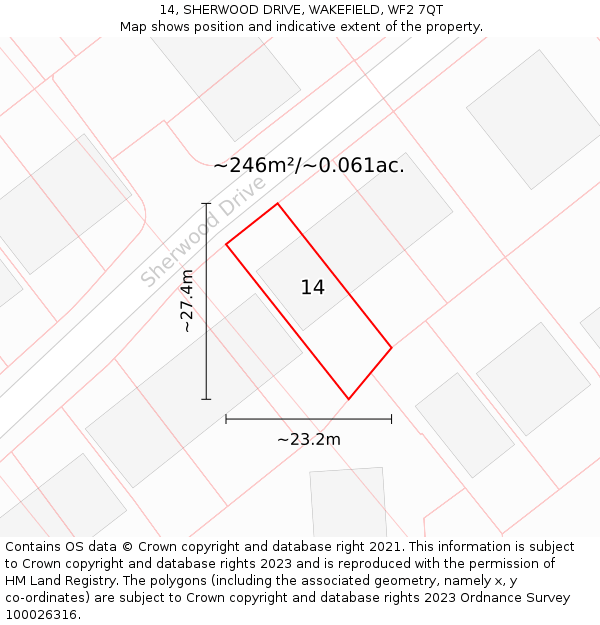 14, SHERWOOD DRIVE, WAKEFIELD, WF2 7QT: Plot and title map