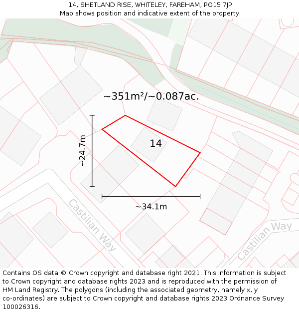 14, SHETLAND RISE, WHITELEY, FAREHAM, PO15 7JP: Plot and title map