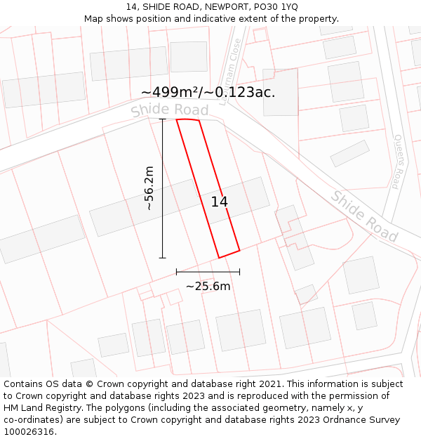 14, SHIDE ROAD, NEWPORT, PO30 1YQ: Plot and title map