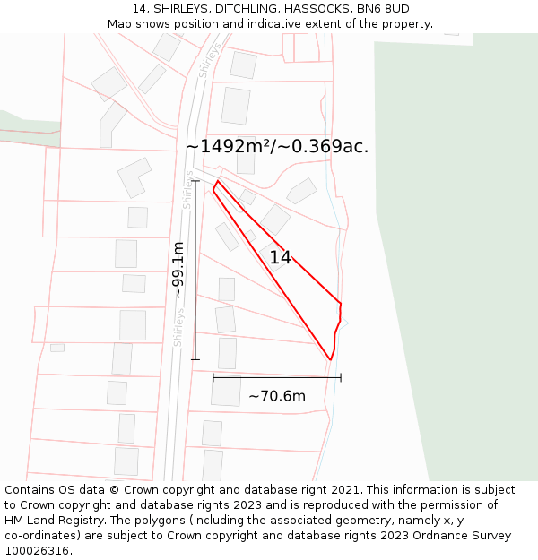 14, SHIRLEYS, DITCHLING, HASSOCKS, BN6 8UD: Plot and title map