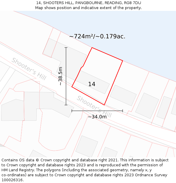 14, SHOOTERS HILL, PANGBOURNE, READING, RG8 7DU: Plot and title map