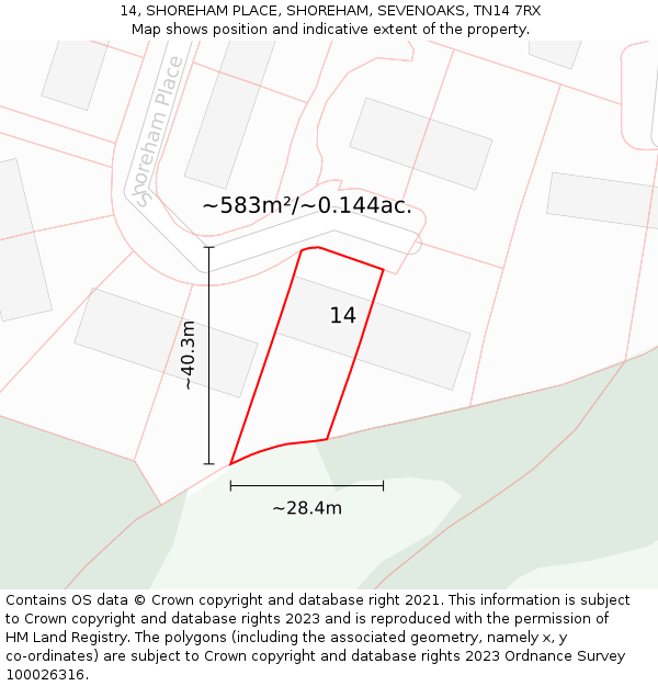 14, SHOREHAM PLACE, SHOREHAM, SEVENOAKS, TN14 7RX: Plot and title map