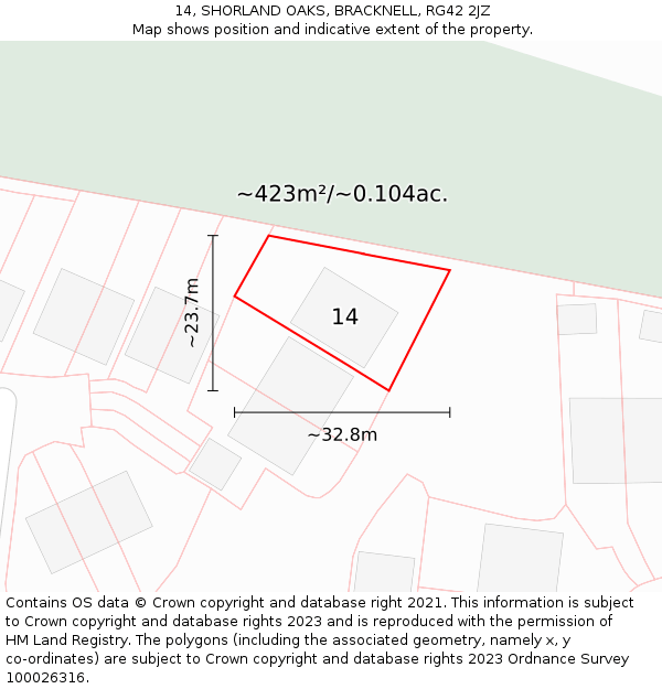 14, SHORLAND OAKS, BRACKNELL, RG42 2JZ: Plot and title map