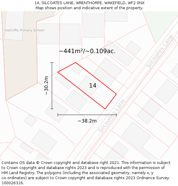 14, SILCOATES LANE, WRENTHORPE, WAKEFIELD, WF2 0NX: Plot and title map