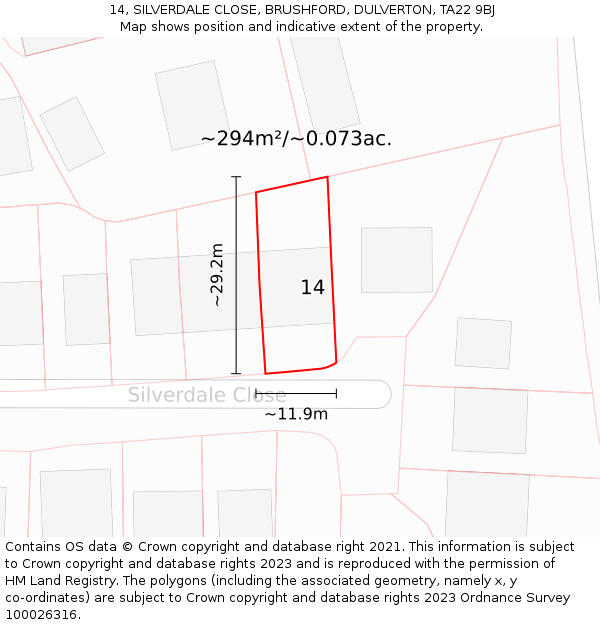 14, SILVERDALE CLOSE, BRUSHFORD, DULVERTON, TA22 9BJ: Plot and title map