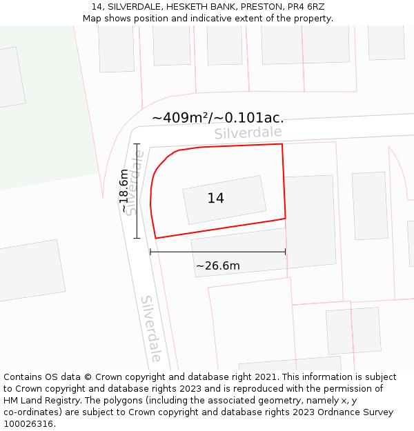 14, SILVERDALE, HESKETH BANK, PRESTON, PR4 6RZ: Plot and title map