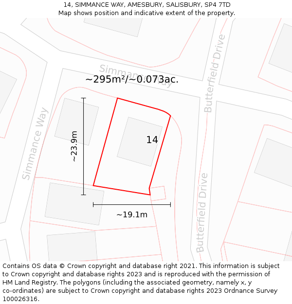 14, SIMMANCE WAY, AMESBURY, SALISBURY, SP4 7TD: Plot and title map