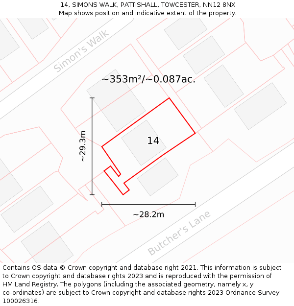 14, SIMONS WALK, PATTISHALL, TOWCESTER, NN12 8NX: Plot and title map