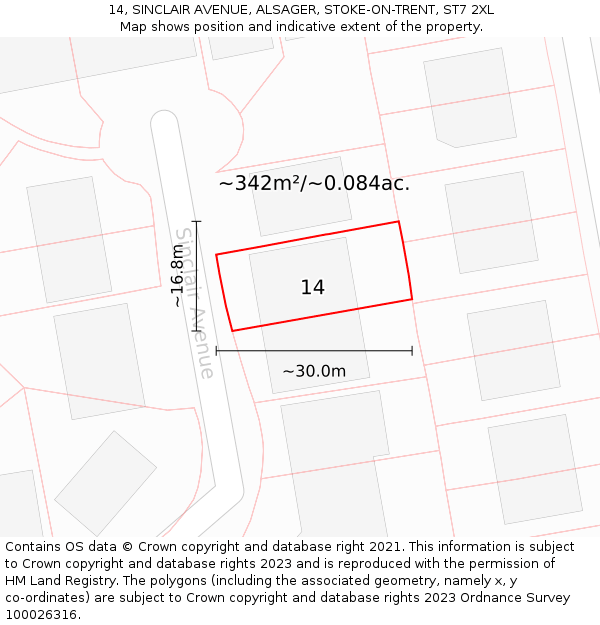 14, SINCLAIR AVENUE, ALSAGER, STOKE-ON-TRENT, ST7 2XL: Plot and title map