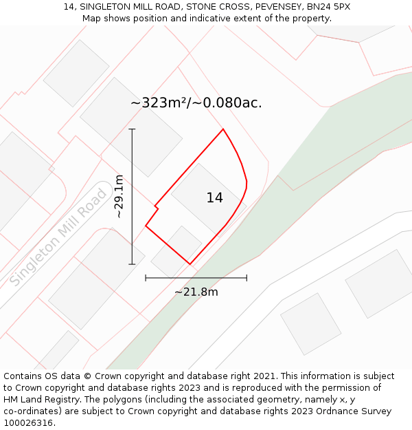 14, SINGLETON MILL ROAD, STONE CROSS, PEVENSEY, BN24 5PX: Plot and title map