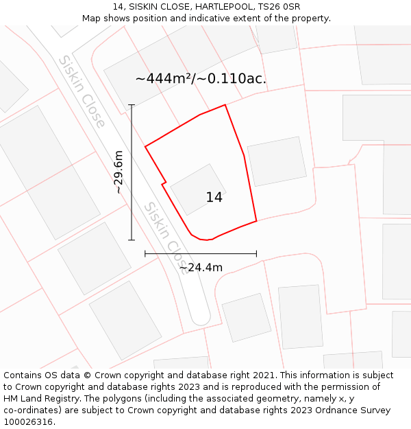 14, SISKIN CLOSE, HARTLEPOOL, TS26 0SR: Plot and title map