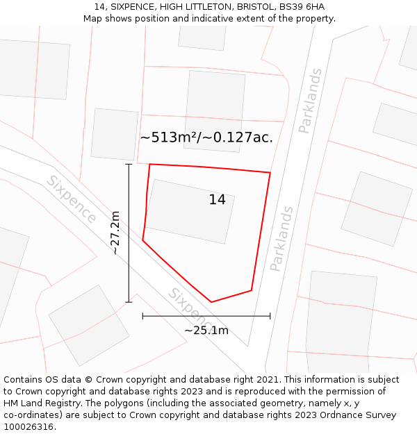 14, SIXPENCE, HIGH LITTLETON, BRISTOL, BS39 6HA: Plot and title map