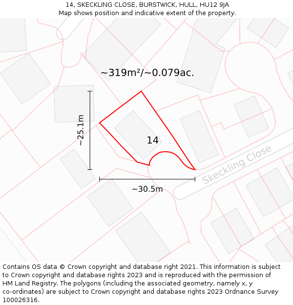 14, SKECKLING CLOSE, BURSTWICK, HULL, HU12 9JA: Plot and title map