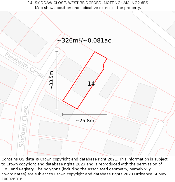 14, SKIDDAW CLOSE, WEST BRIDGFORD, NOTTINGHAM, NG2 6RS: Plot and title map