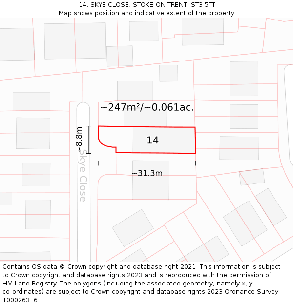 14, SKYE CLOSE, STOKE-ON-TRENT, ST3 5TT: Plot and title map