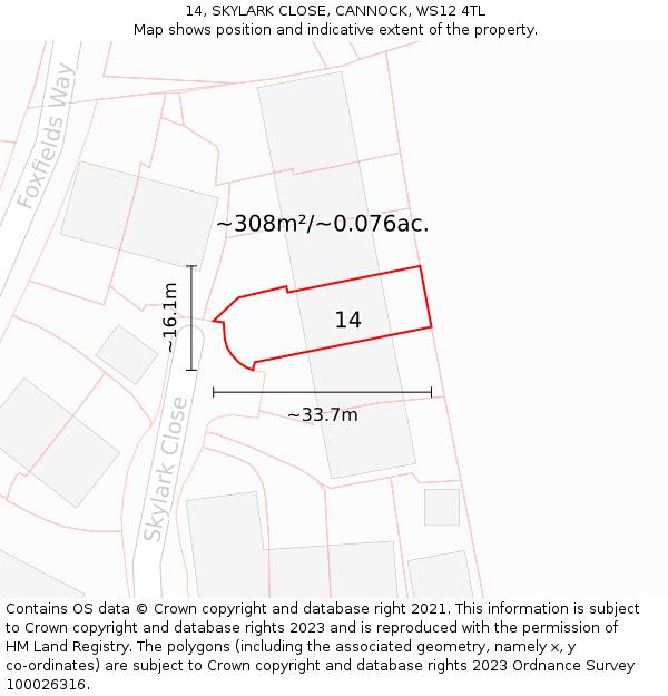 14, SKYLARK CLOSE, CANNOCK, WS12 4TL: Plot and title map