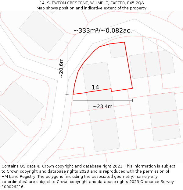 14, SLEWTON CRESCENT, WHIMPLE, EXETER, EX5 2QA: Plot and title map