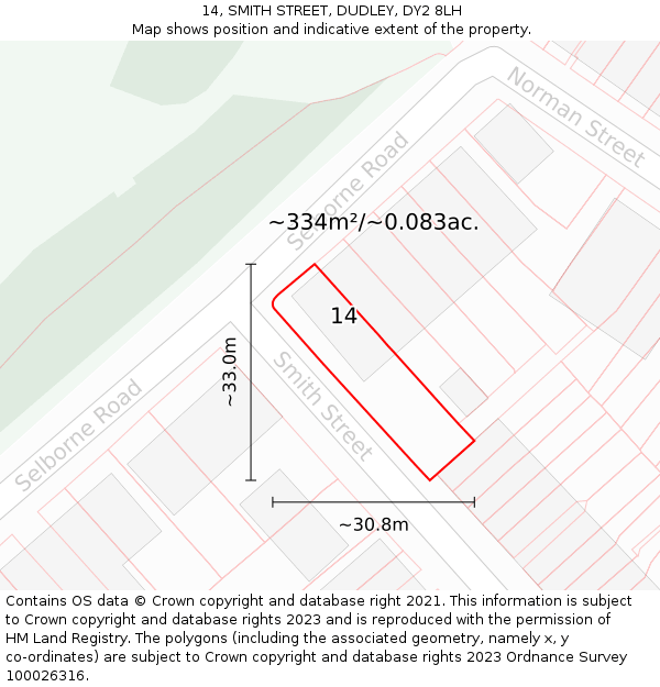 14, SMITH STREET, DUDLEY, DY2 8LH: Plot and title map