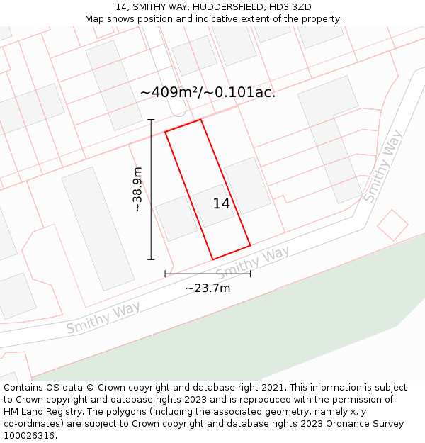14, SMITHY WAY, HUDDERSFIELD, HD3 3ZD: Plot and title map