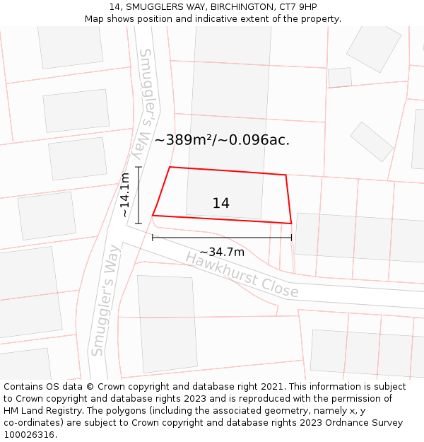 14, SMUGGLERS WAY, BIRCHINGTON, CT7 9HP: Plot and title map