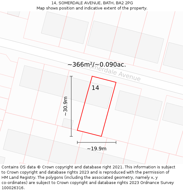 14, SOMERDALE AVENUE, BATH, BA2 2PG: Plot and title map