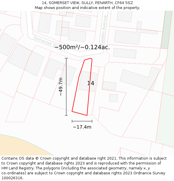 14, SOMERSET VIEW, SULLY, PENARTH, CF64 5SZ: Plot and title map