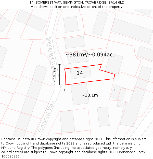14, SOMERSET WAY, SEMINGTON, TROWBRIDGE, BA14 6LD: Plot and title map