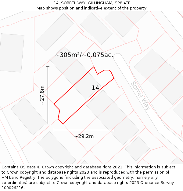 14, SORREL WAY, GILLINGHAM, SP8 4TP: Plot and title map