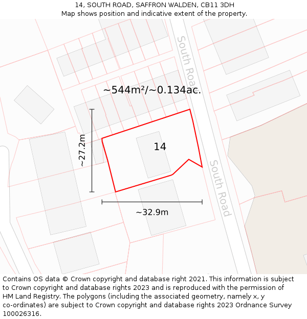 14, SOUTH ROAD, SAFFRON WALDEN, CB11 3DH: Plot and title map