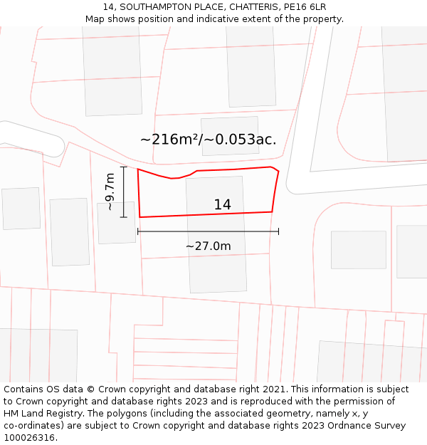 14, SOUTHAMPTON PLACE, CHATTERIS, PE16 6LR: Plot and title map