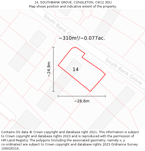 14, SOUTHBANK GROVE, CONGLETON, CW12 3DU: Plot and title map