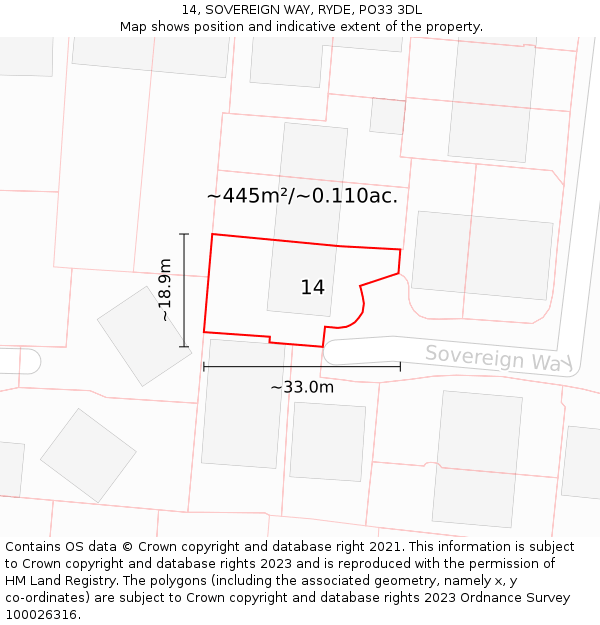 14, SOVEREIGN WAY, RYDE, PO33 3DL: Plot and title map