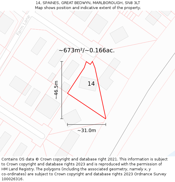 14, SPAINES, GREAT BEDWYN, MARLBOROUGH, SN8 3LT: Plot and title map
